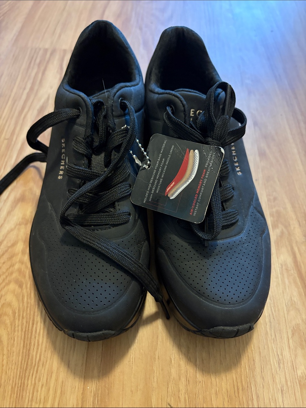 Skechers womens Black Perforated Lace-Up Sneakers